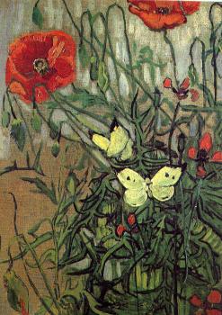 Poppies with Butterflies